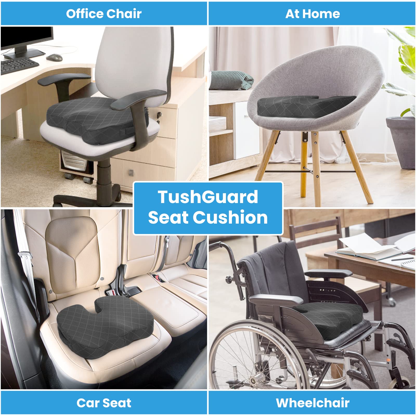 TushGuard cushion with built-in handle for easy transport between chairs.