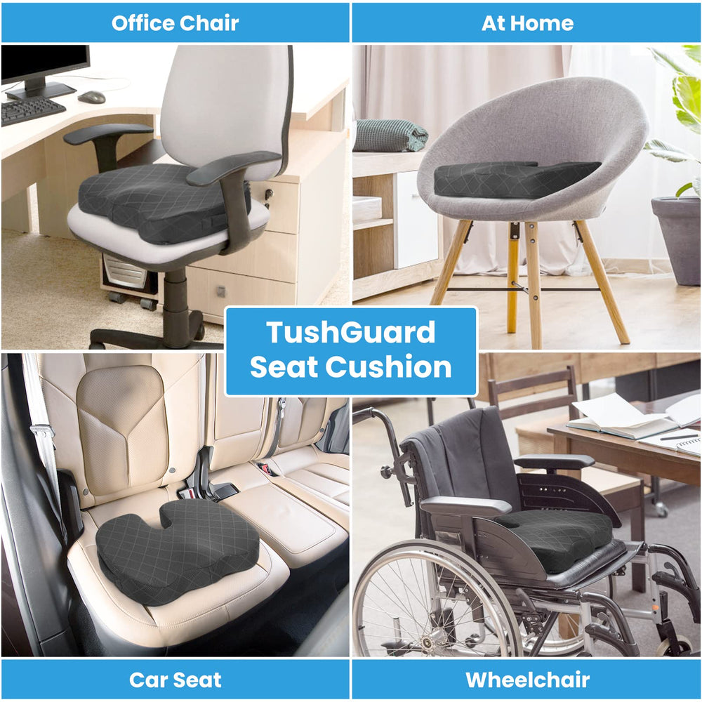 TushGuard cushion with built-in handle for easy transport between chairs.