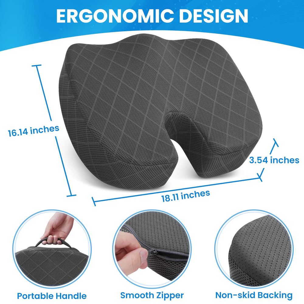 TushGuard coccyx-support cushion on a car seat for long drives.