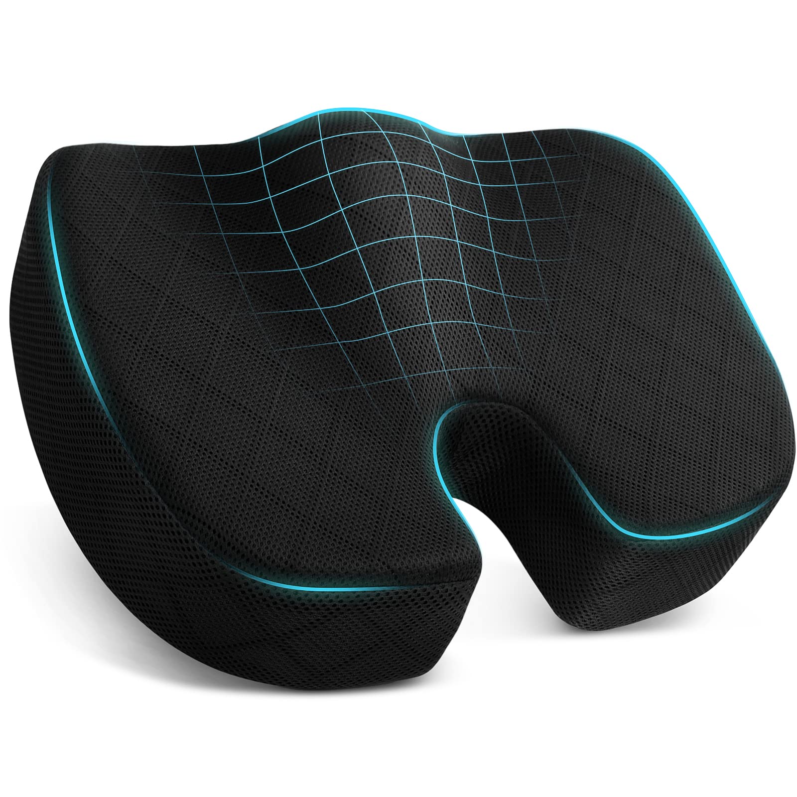 TushGuard memory foam seat cushion supports long computer desk sessions with ergonomic comfort