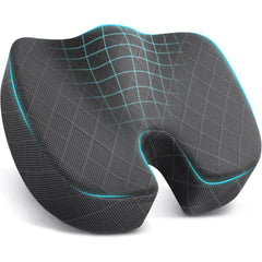 TushGuard memory foam cushion on an office chair providing coccyx support and comfort.