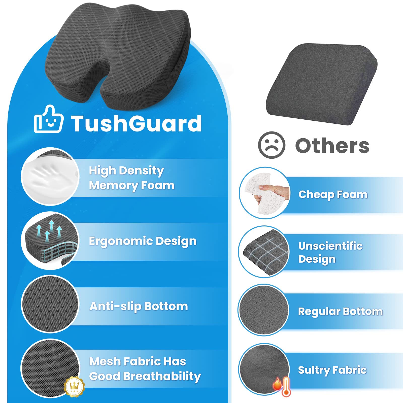 TushGuard multi-use cushion suitable for bleachers, planes, or desks.