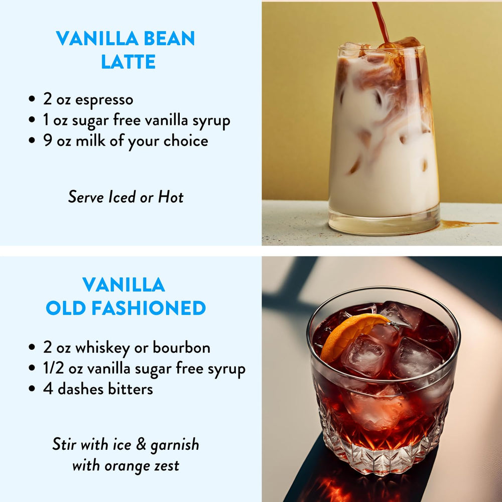 Cocktail glass with ice highlights vanilla sweetness ideal for sugar-free mixers