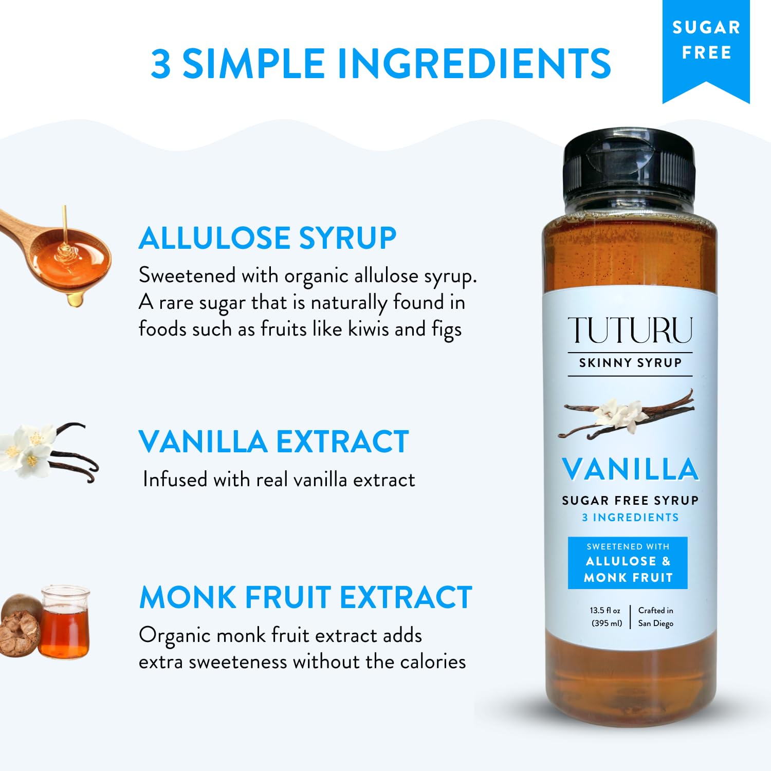 Close-up of label emphasizes real vanilla and clean ingredients for transparent flavor