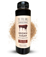 Tuturu brown sugar syrup bottle on kitchen counter enhances coffee flavor