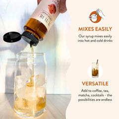 Tuturu caramel syrup pour shot for rich at-home caramel flavor.