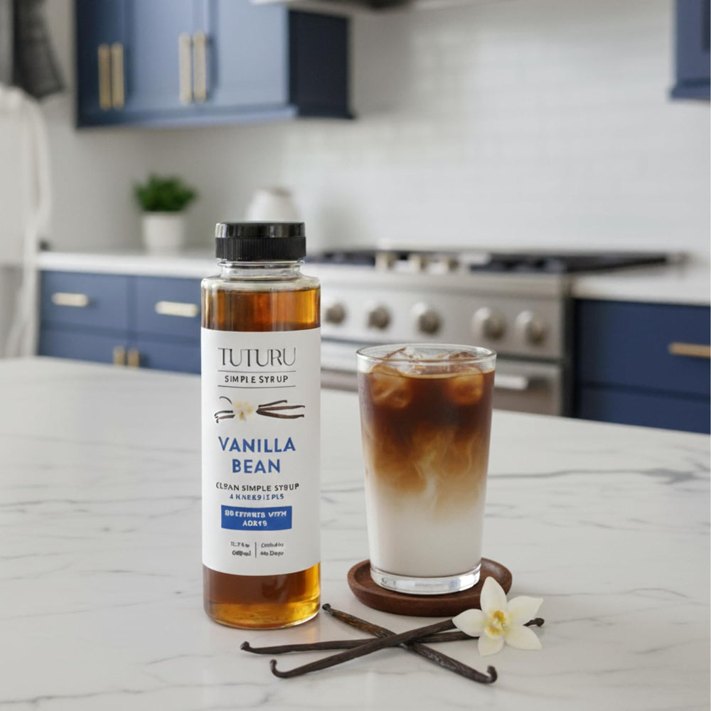 TUTURU Vanilla Bean Agave Syrup in a cocktail glass for flavor depth