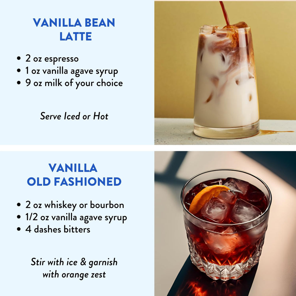 TUTURU Vanilla Bean Agave Syrup poured into soda or lemonade for refreshment