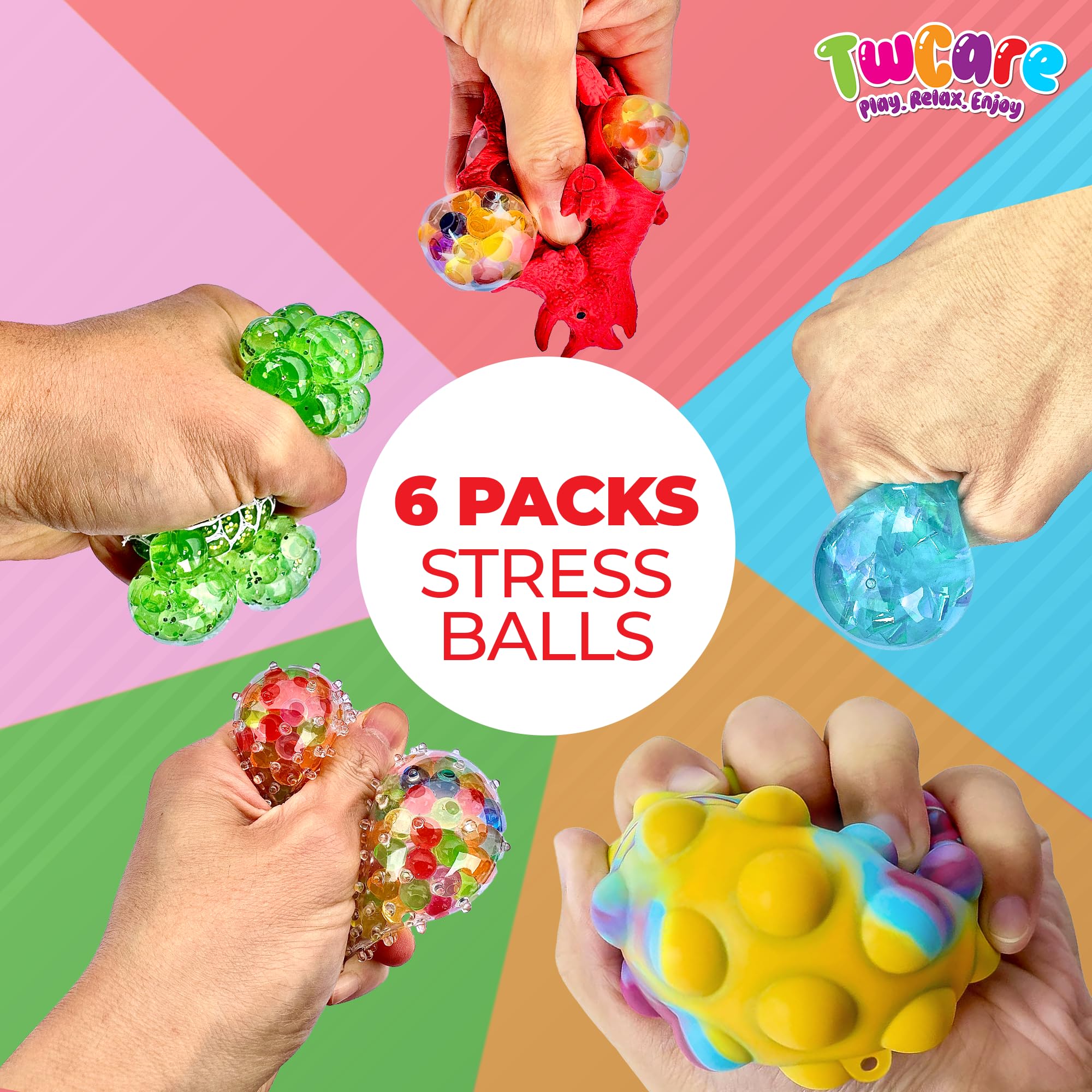 TwCare colorful dinosaur stress balls bundle with varied visuals and appeal.