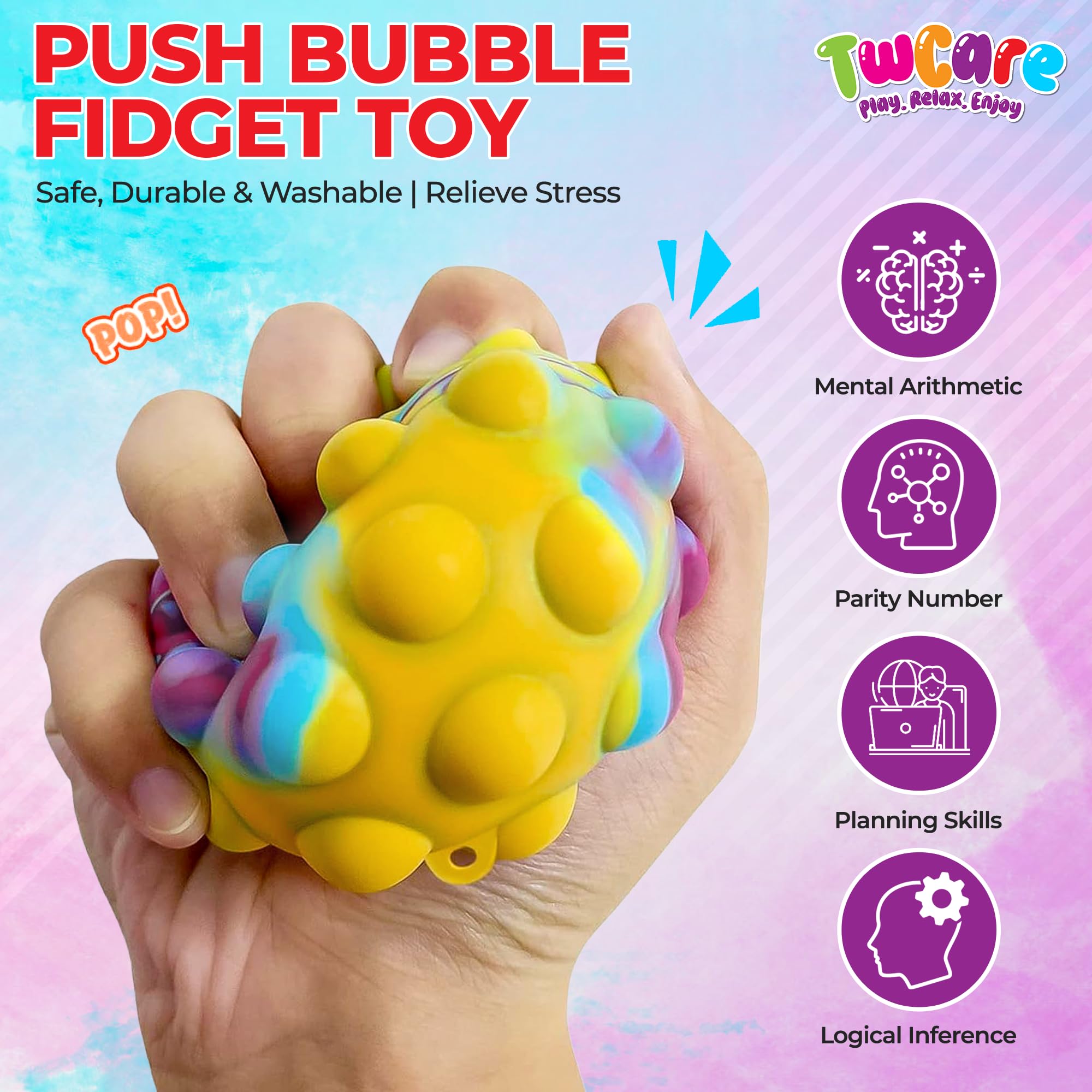 TwCare vent dinosaur stress ball with mesh exterior for tension relief and satisfyingly popping texture.