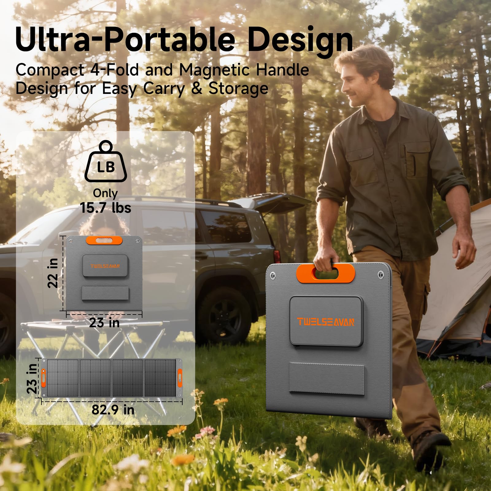 TWELSEAVAN 200W back panel with IP65-rated waterproofing and durability.