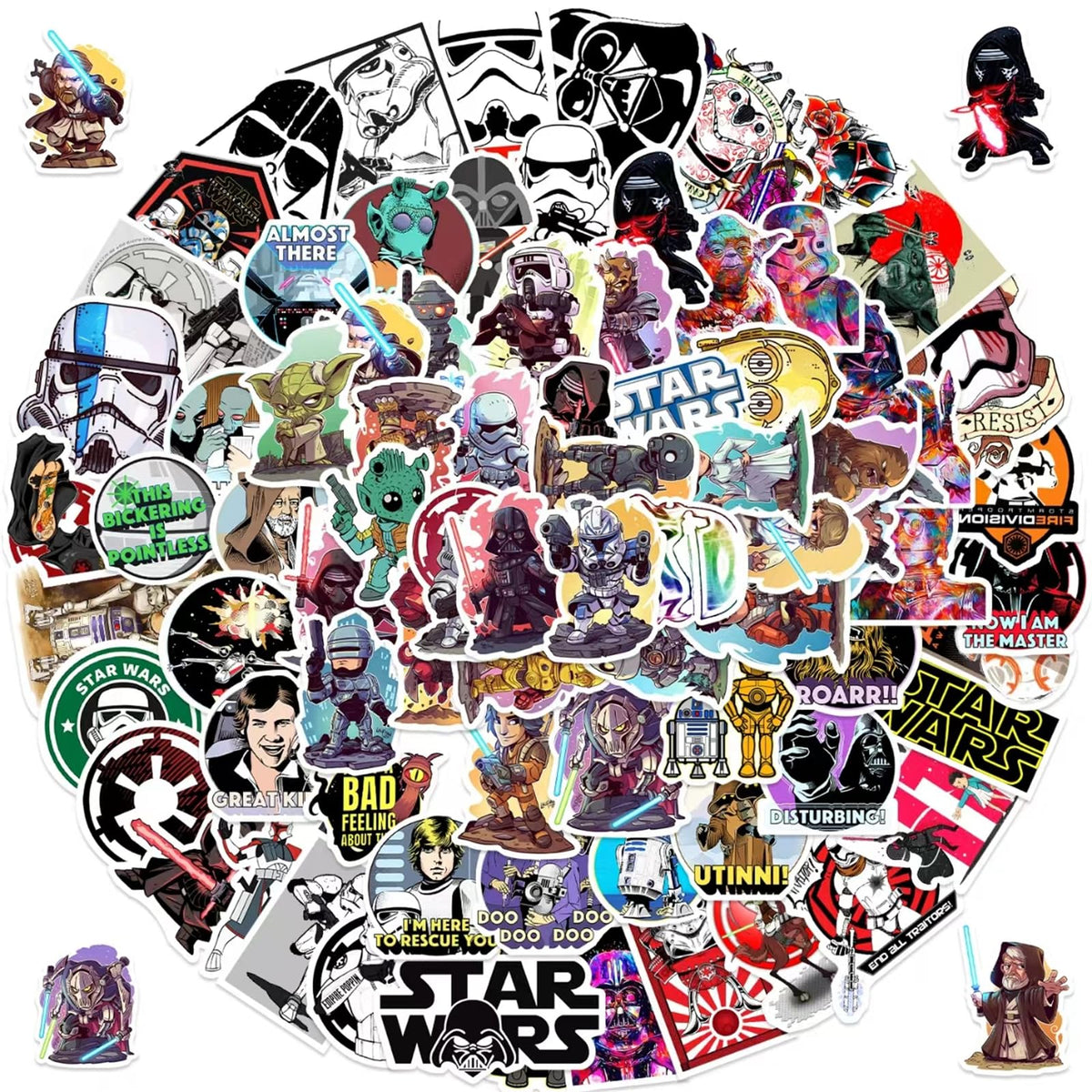 TWGOGOTIC Star Wars stickers cover image shows 100 unique designs for versatile decorating