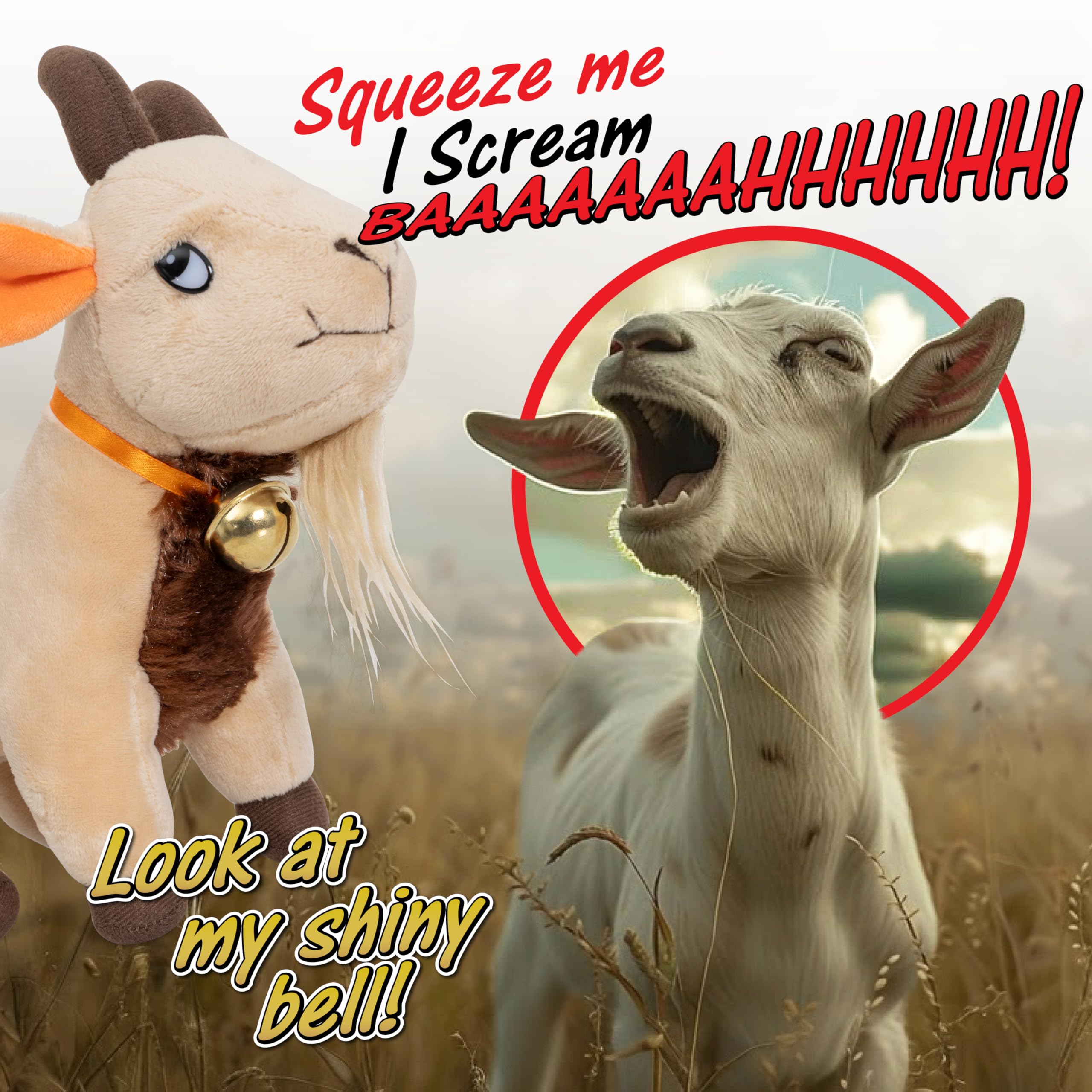 Twiddler Toys Screaming Goat Toy close-up, soft cuddly plush for squeezes