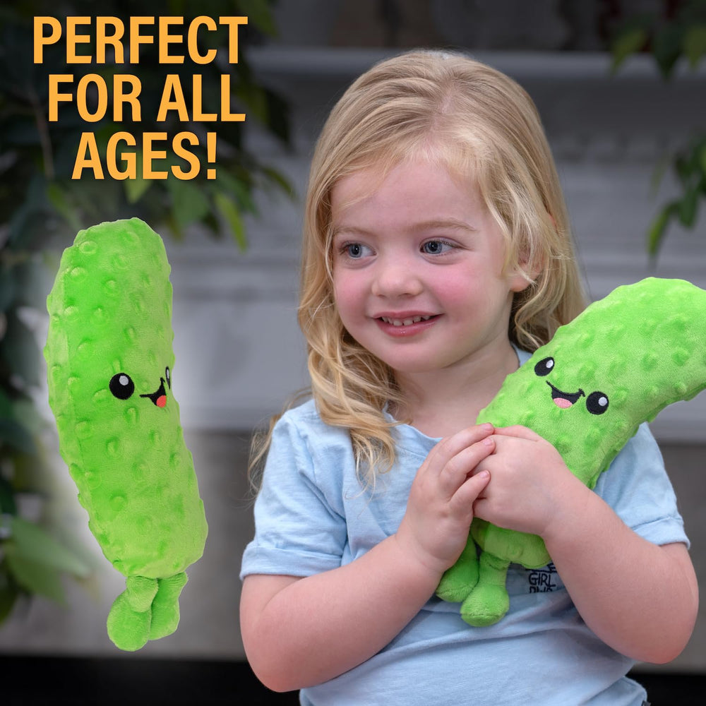 Twiddler Toys Yodeling Plush Pickle being played on sofa conveys friend-friendly entertainment.