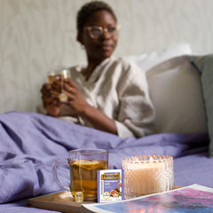 Twinings Adaptogens Calm tea cup aroma highlights fig and vanilla for a cozy ritual.
