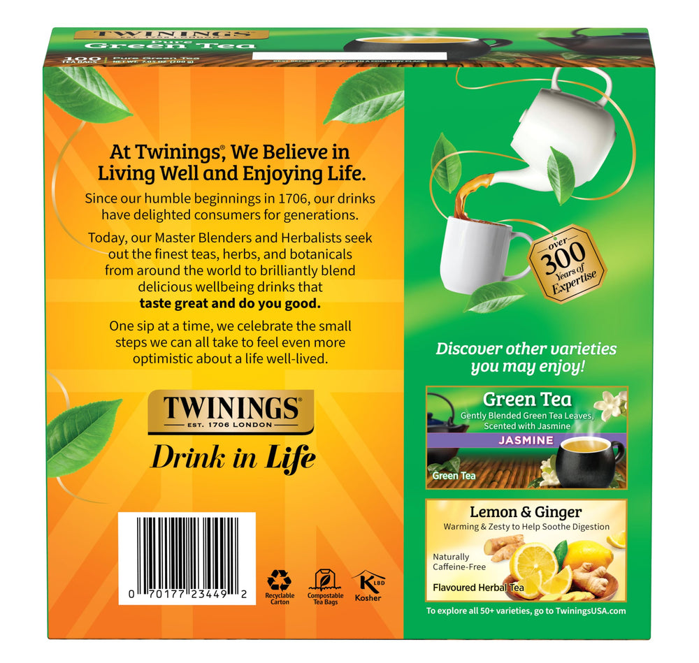Twinings logo on packaging, signaling trusted quality and heritage.
