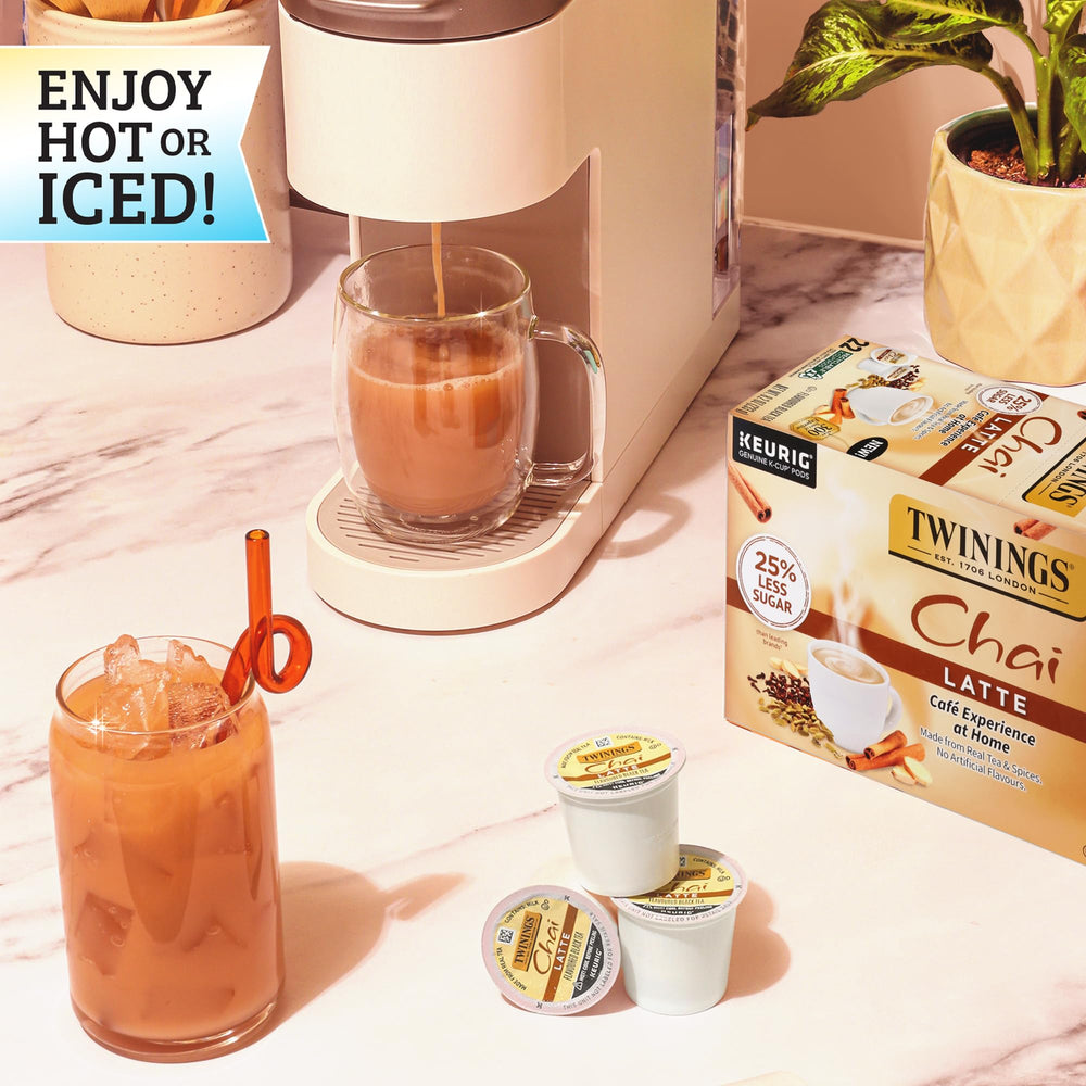 Twinings Chai Latte pods brew hot or iced for versatile enjoyment