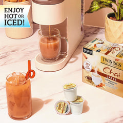 Twinings Chai Latte pods brew hot or iced for versatile enjoyment