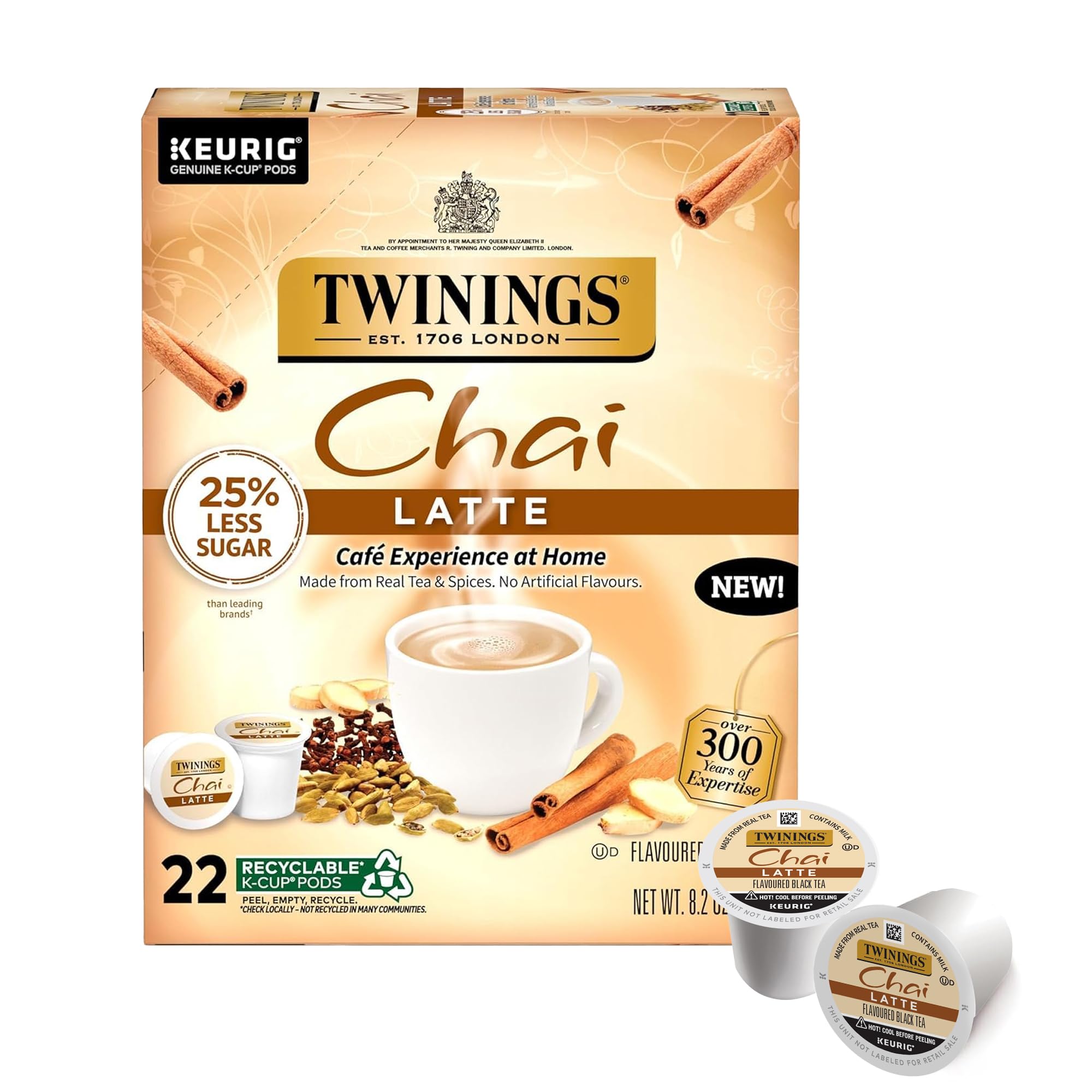 Twinings Chai Latte K-Cup Pods show creamy texture and warm spices for a comforting cup