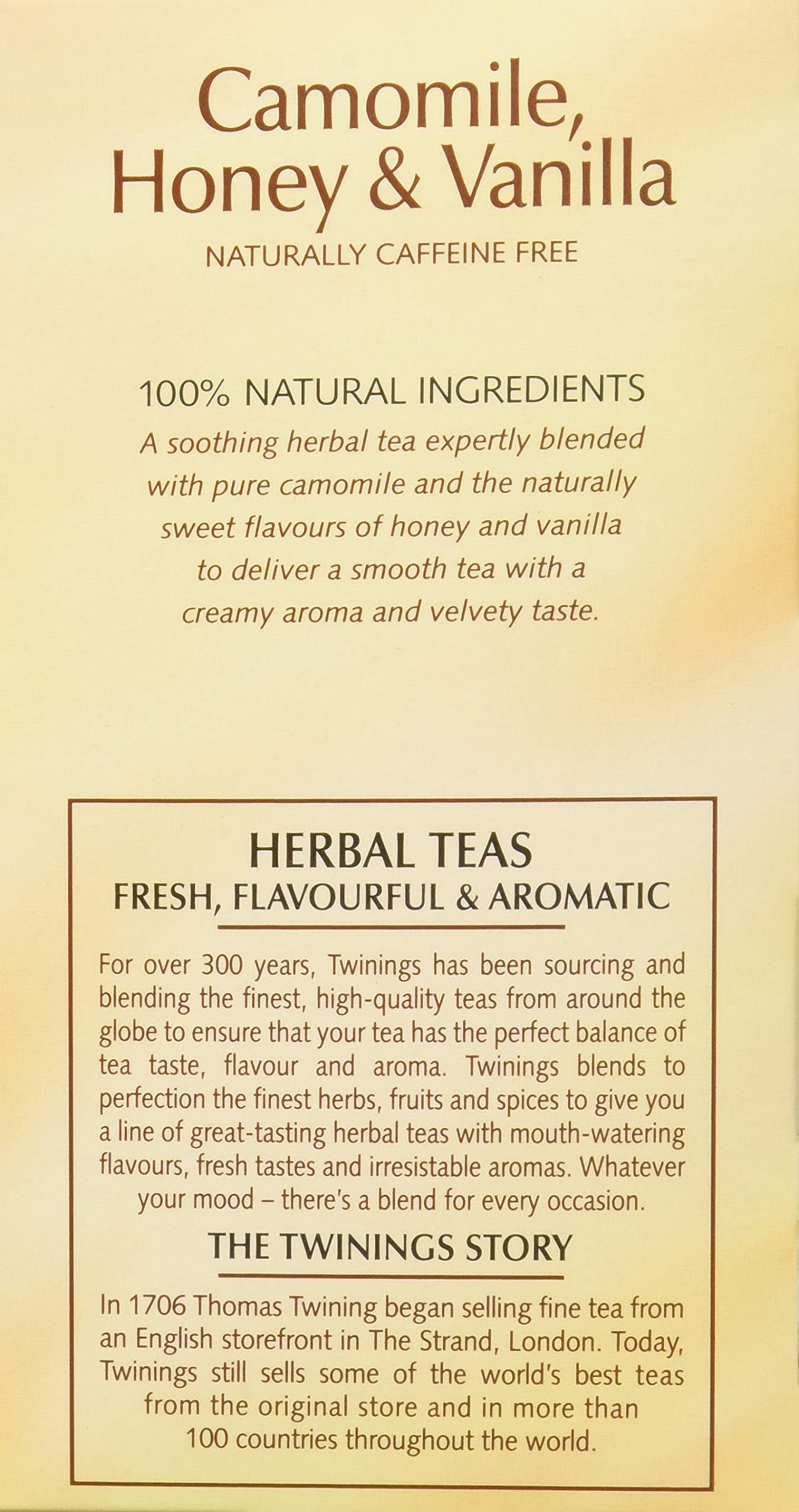 Twinings chamomile honey vanilla box on shelf for gifting.
