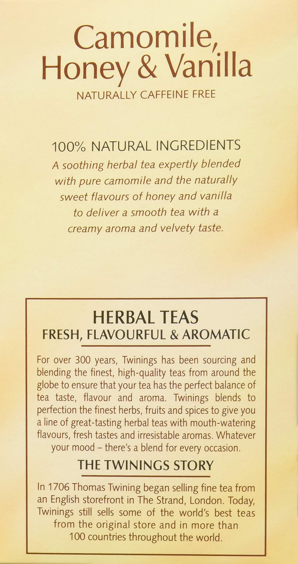 Twinings chamomile honey vanilla box on shelf for gifting.