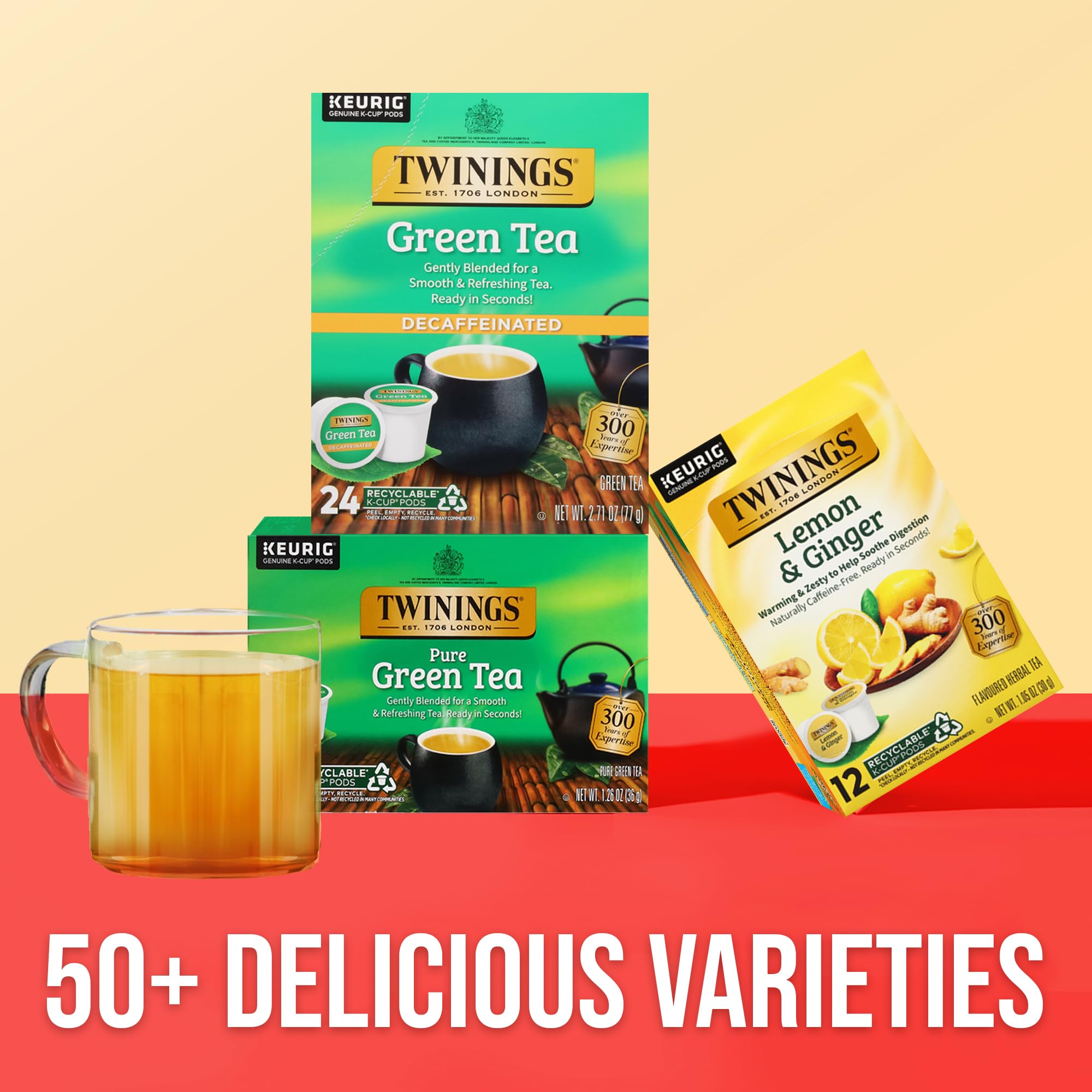 Pack of 24 Twinings decaf green tea K-Cup pods for easy daily brewing