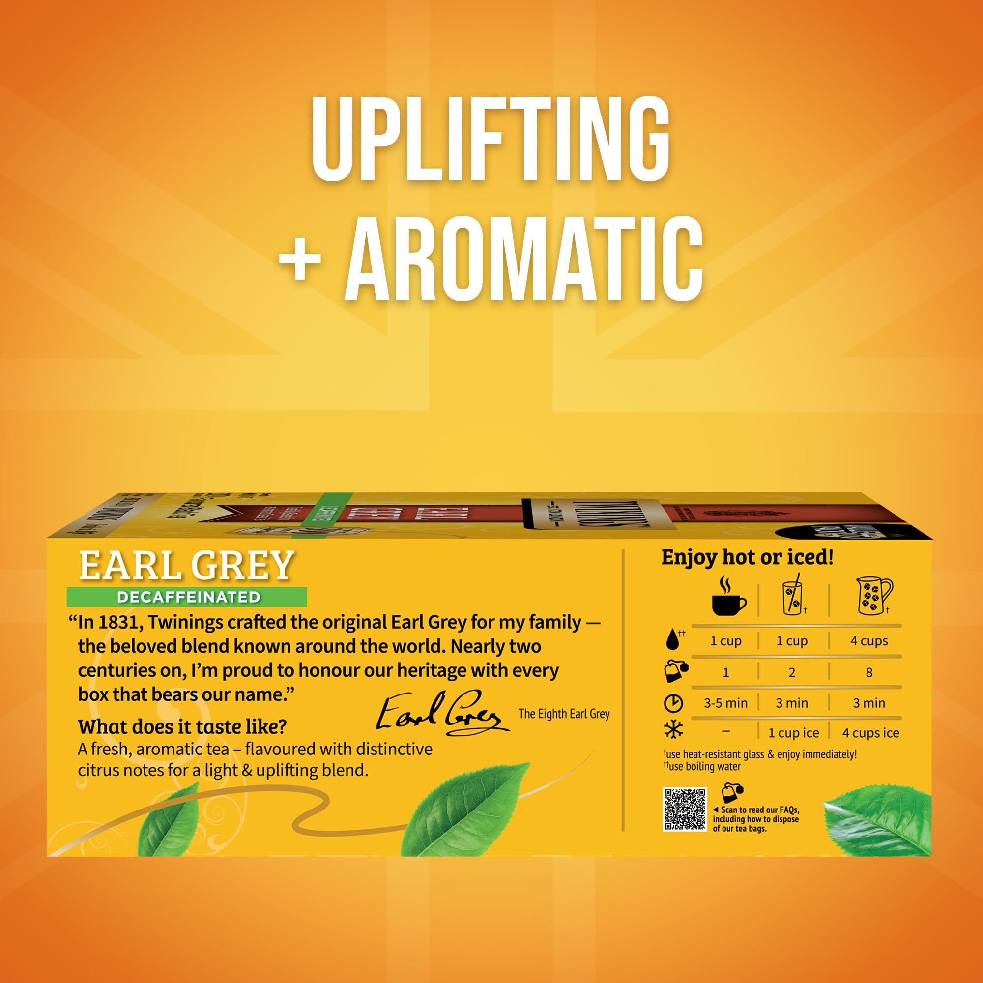 Twinings Earl Grey with citrus bergamot aroma highlighting refreshing notes anytime.