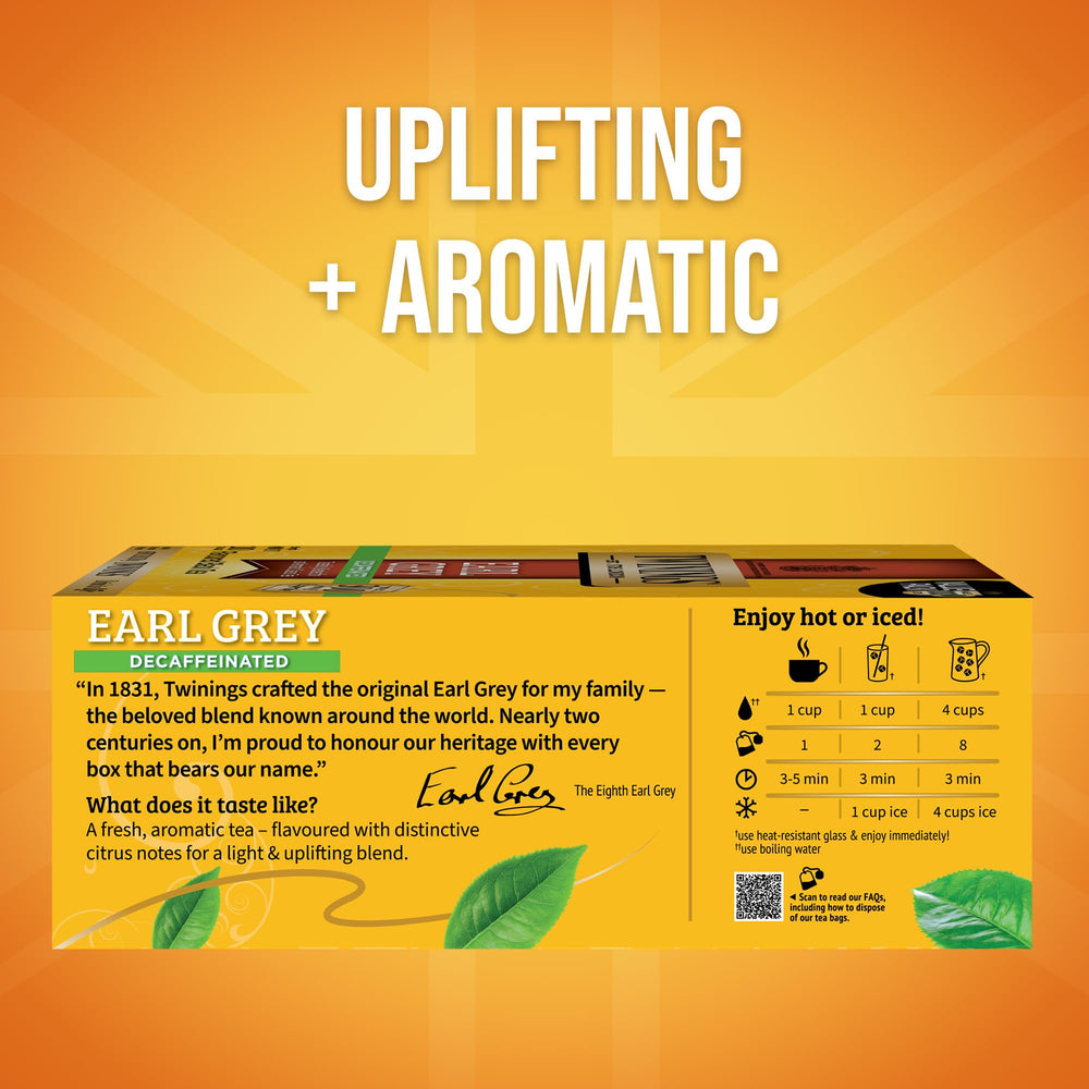 Twinings Earl Grey with citrus bergamot aroma highlighting refreshing notes anytime.