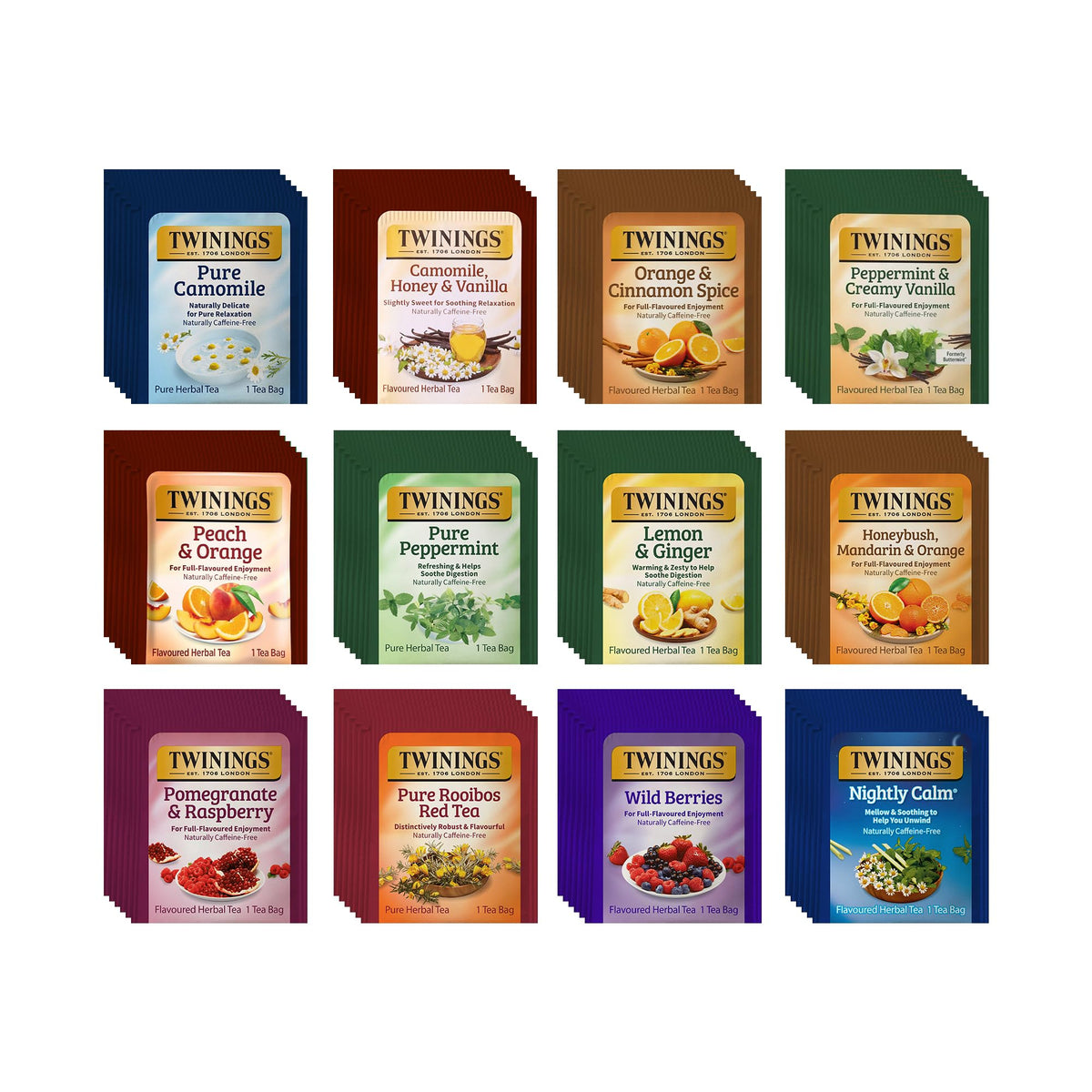Twinings herbal variety pack box on display inviting flavor exploration.
