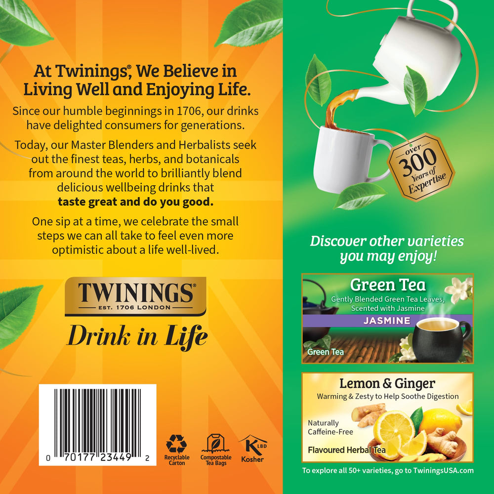 Pouring hot Twinings Green Tea, ideal for a comforting morning routine.