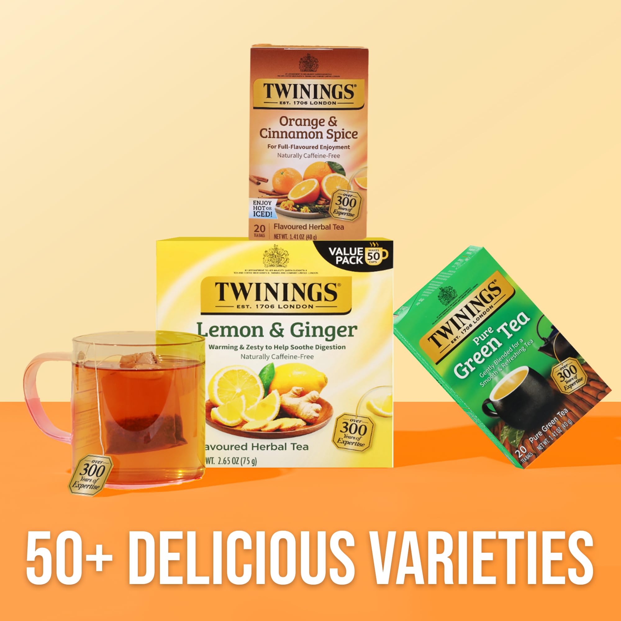 Twinings hot-or-iced serving demonstrates versatile orange and cinnamon infusion.