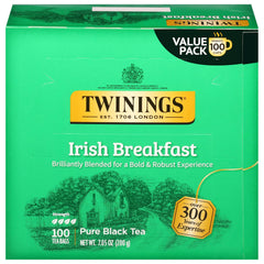 Twinings Irish Breakfast tea bags pack offers bold morning flavor.
