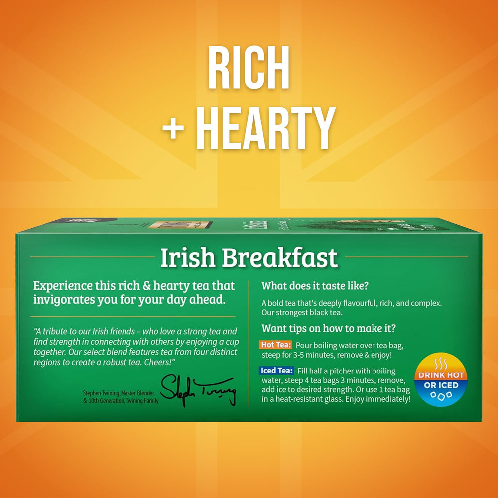 Twinings Irish Breakfast tea cup steep shows a rich amber brew.