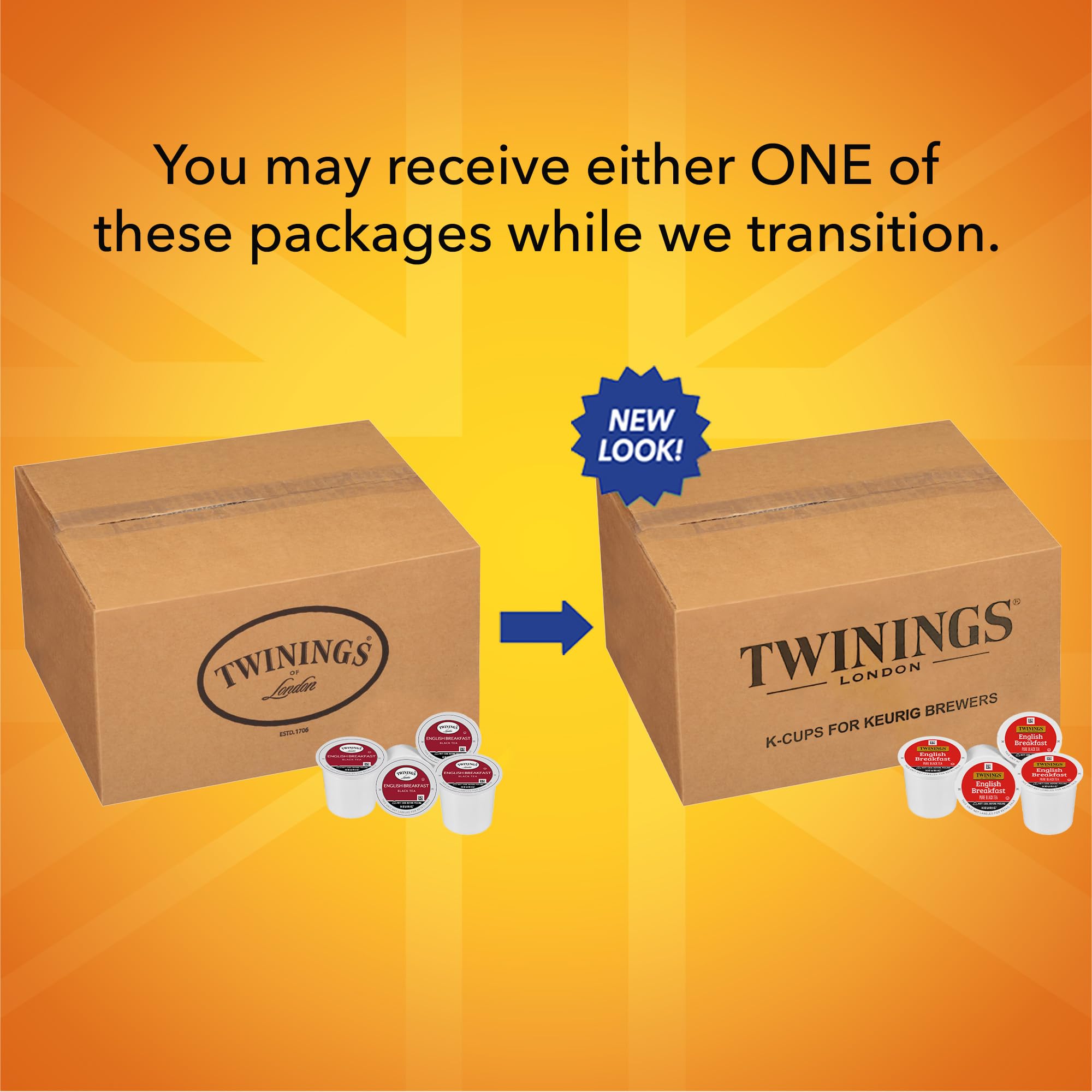 Keurig-compatible Twinings English Breakfast tea pods for easy single-serve brews.