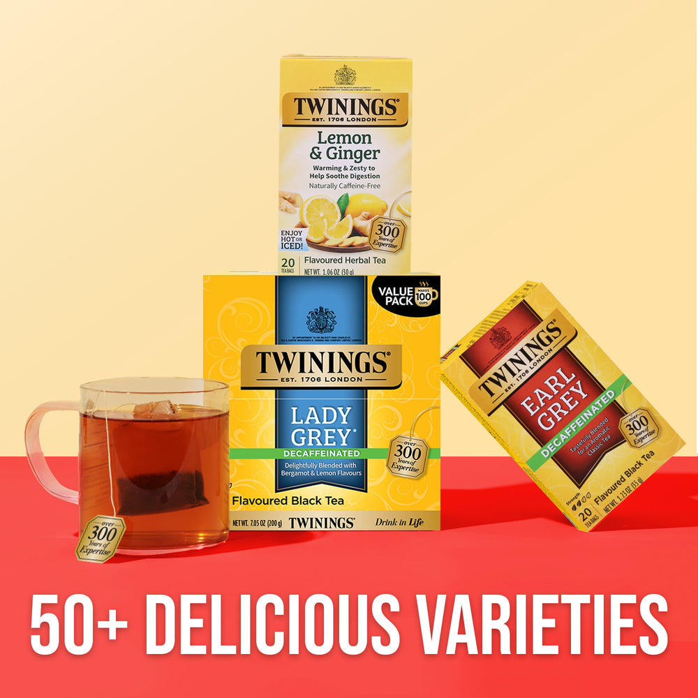 Shelf display of Twinings Lady Grey showing stylish packaging