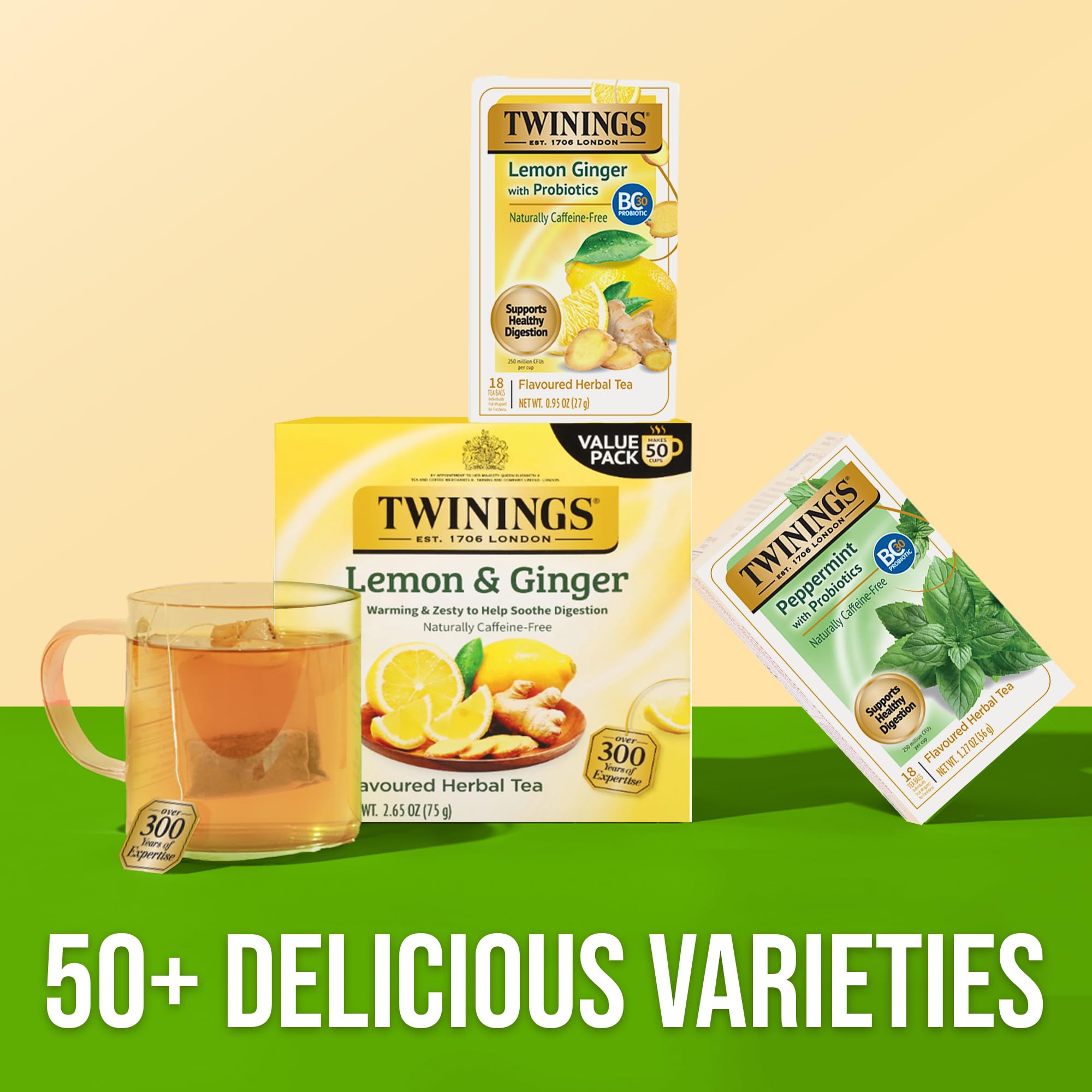 Twinings tea cup steaming with probiotic blend offering a soothing evening ritual