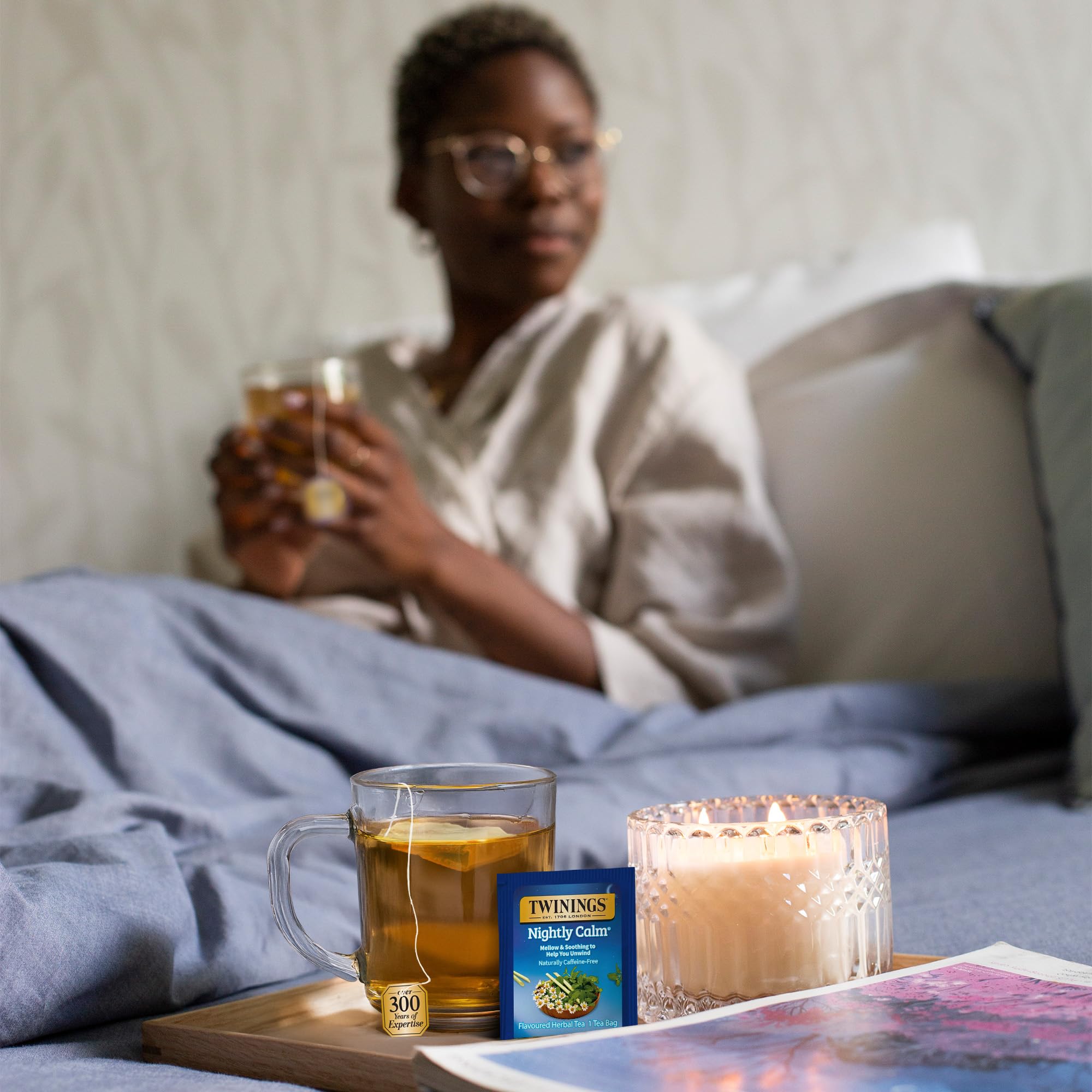 Twinings Nightly Calm ingredients chamomile spearmint lemongrass blend for calm evenings.