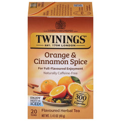 Twinings orange-cinnamon-spice-tea-bag ready to brew with citrus aroma.