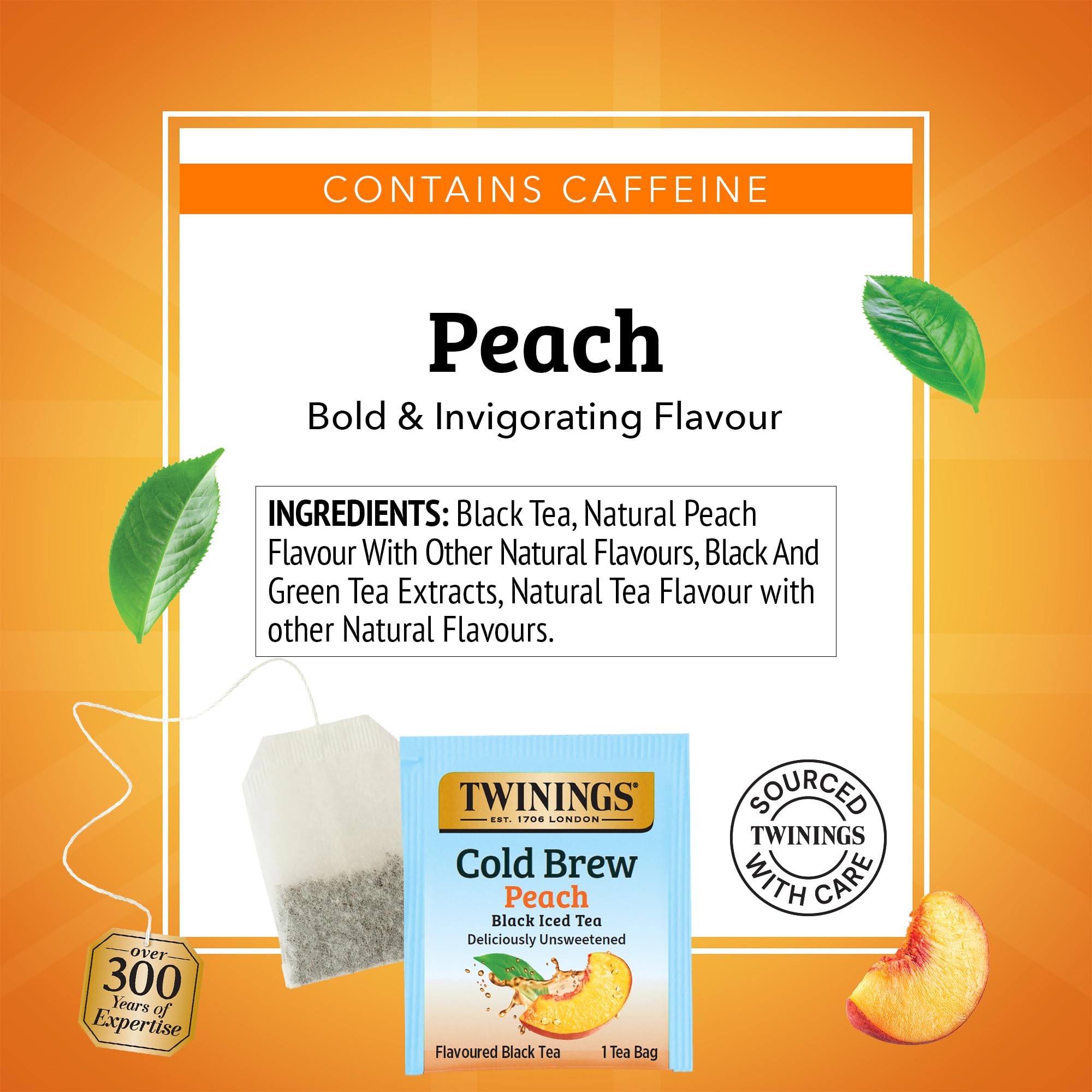Steeping a Twinings Peach Cold Brew tea bag in cold water for five minutes