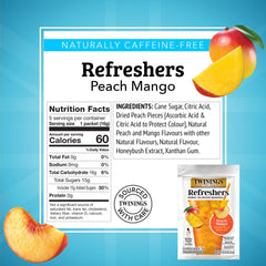 Twinings Peach Mango Refreshers close-up of real peach bits enhancing flavor.