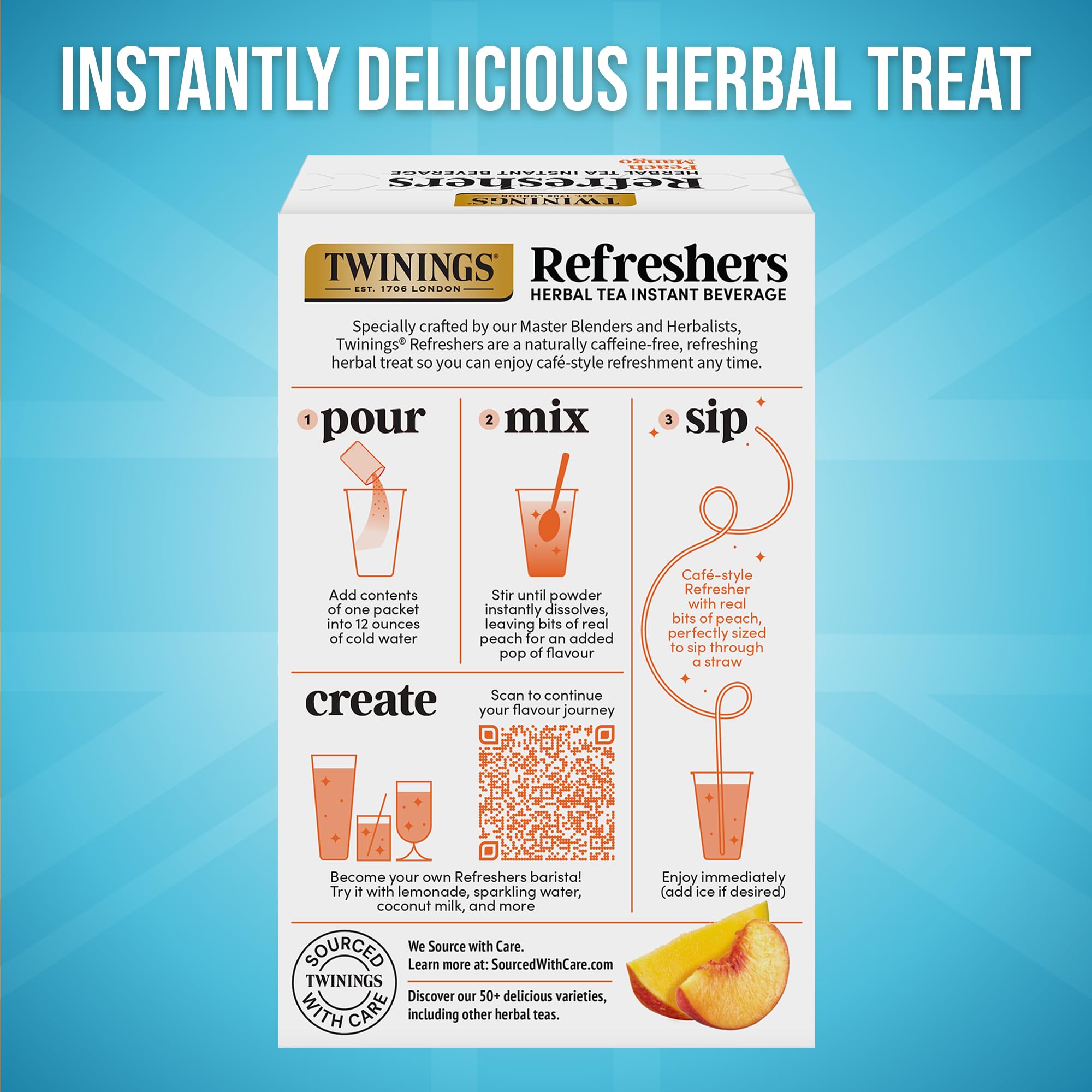 Twinings Peach Mango Refreshers paired with lemonade for a fruity twist.