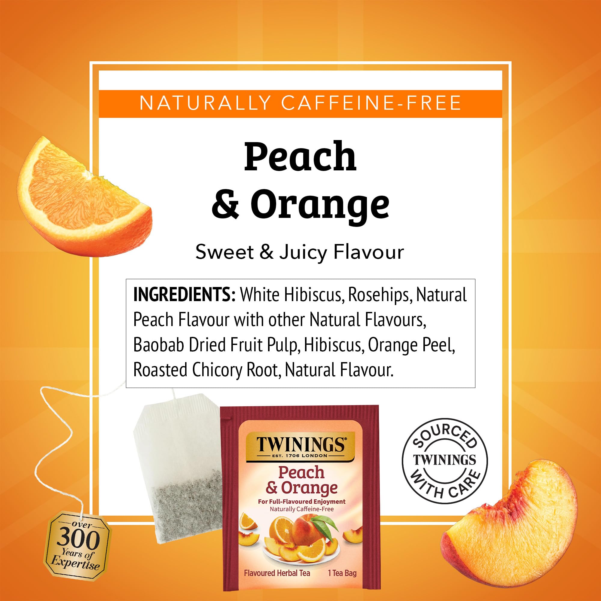 Twinings peach-orange fruit close-up—fresh, juicy flavor hints ideal for a relaxing afternoon.