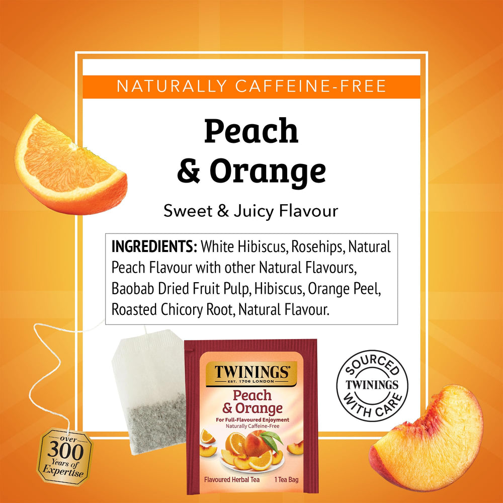 Twinings peach-orange fruit close-up—fresh, juicy flavor hints ideal for a relaxing afternoon.