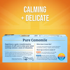 Twinings Pure Camomile tea bags inside box, ready for a comforting cup.