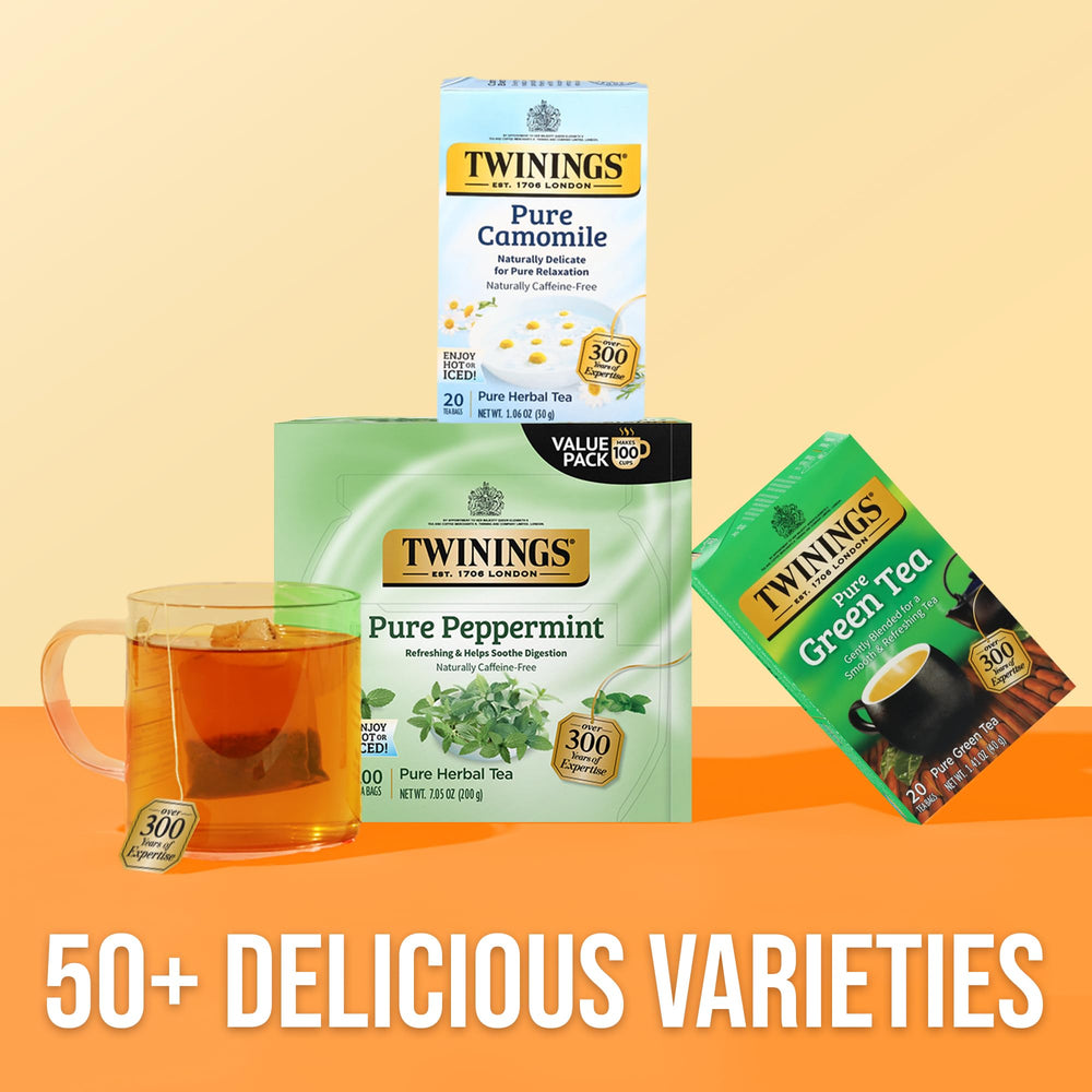 Twinings Pure Peppermint tea aroma closeup with mint leaves