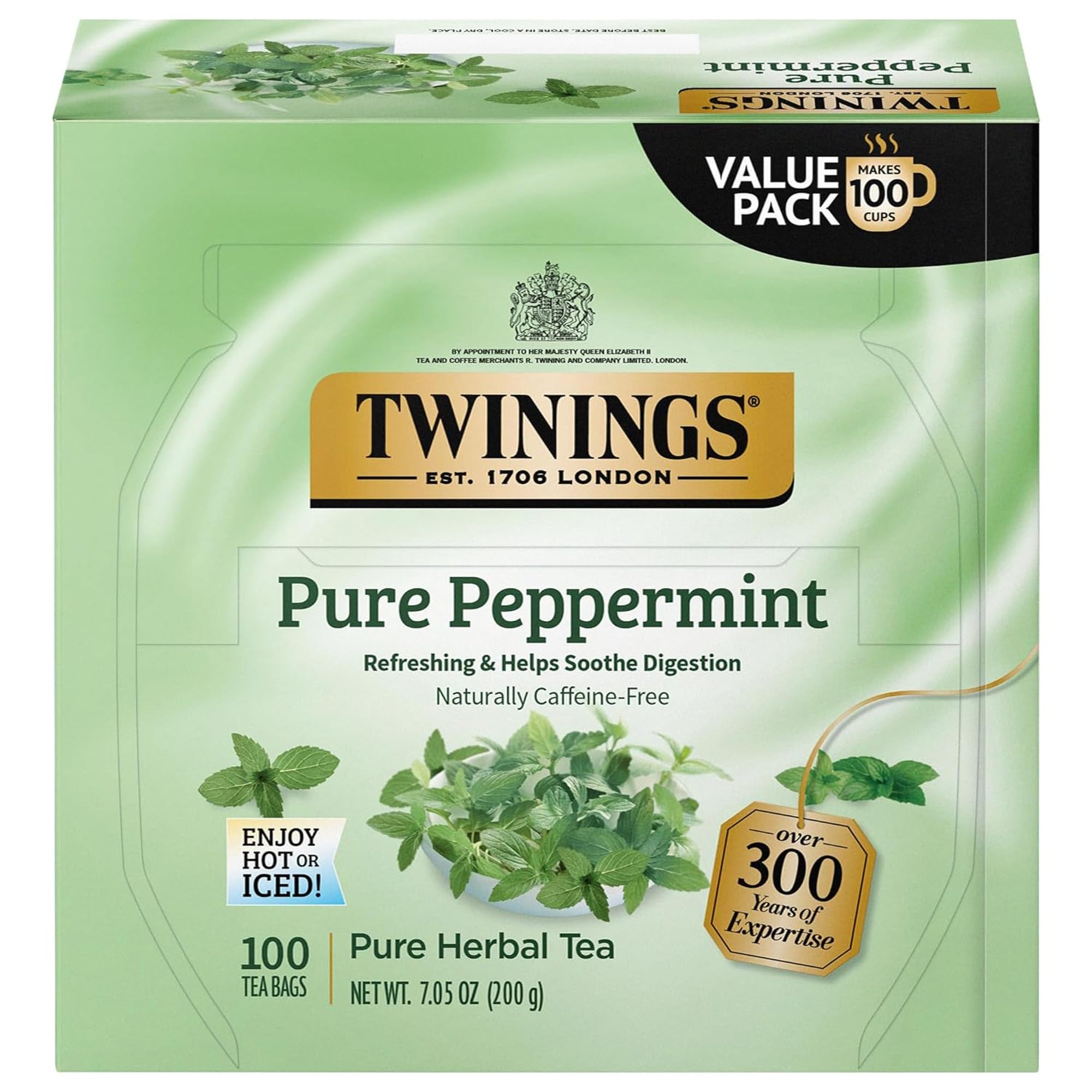 Twinings Pure Peppermint tea bag on table for a refreshing moment