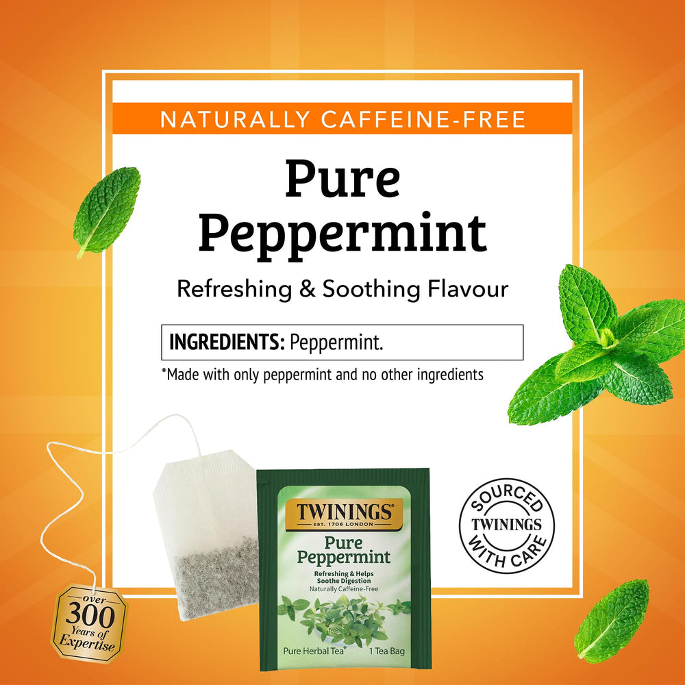 Twinings Pure Peppermint tea with individually wrapped bags layout
