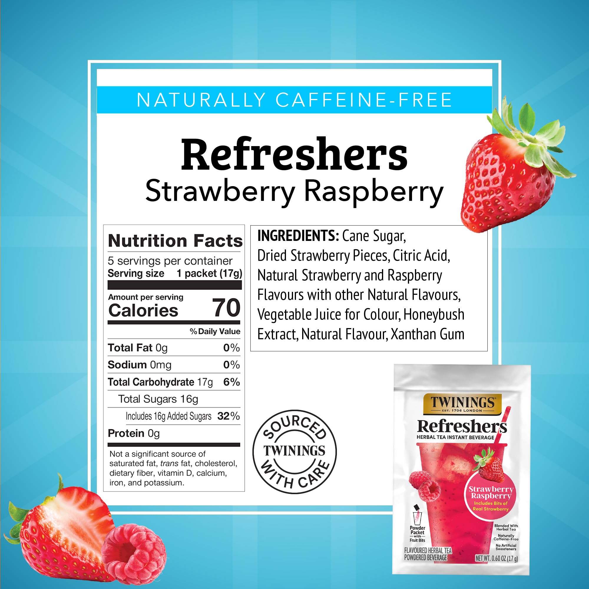 Twinings Strawberry Raspberry Refreshers packets ready for caffeine-free refreshment