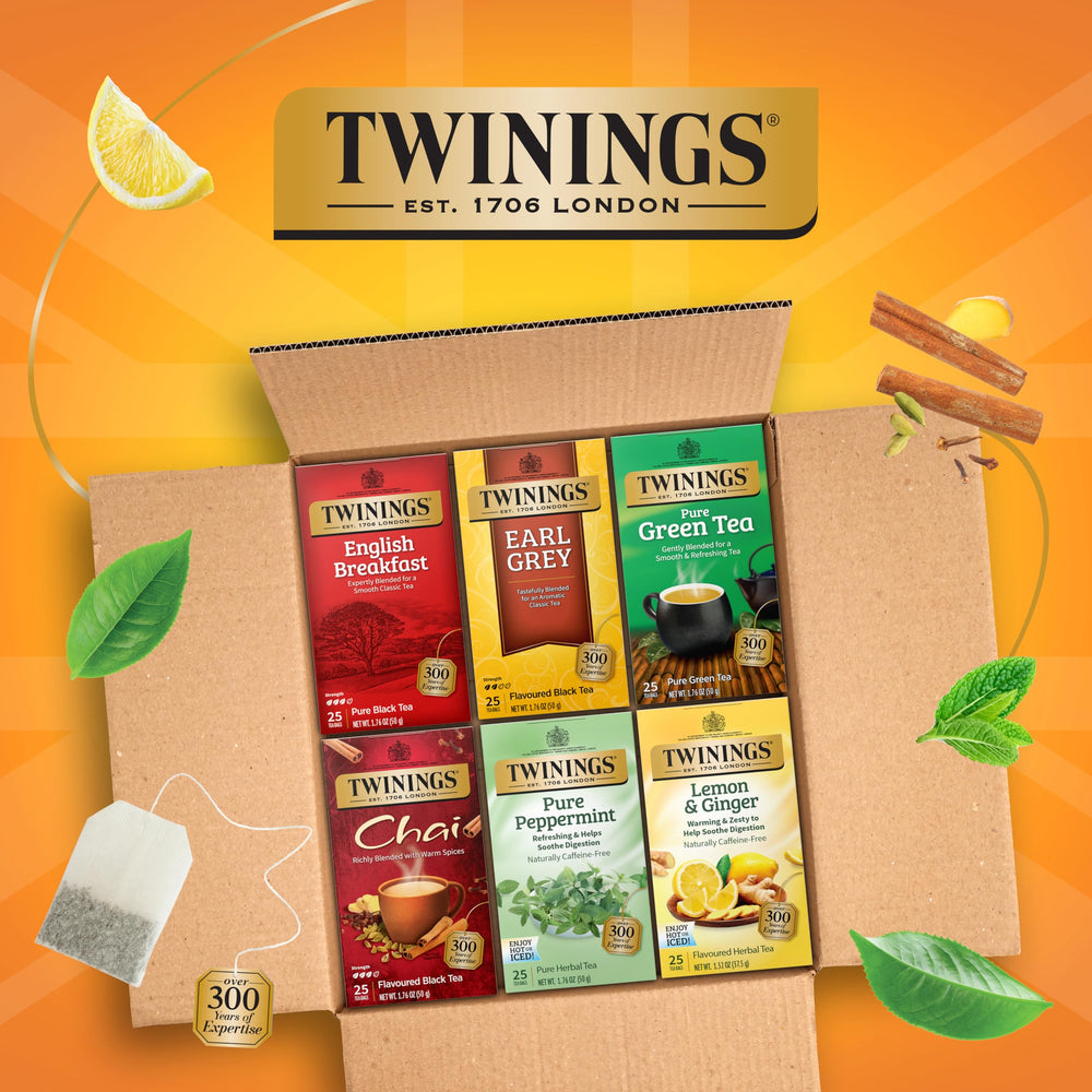 Twinings Lemon Ginger tea bags in variety pack for zesty comfort