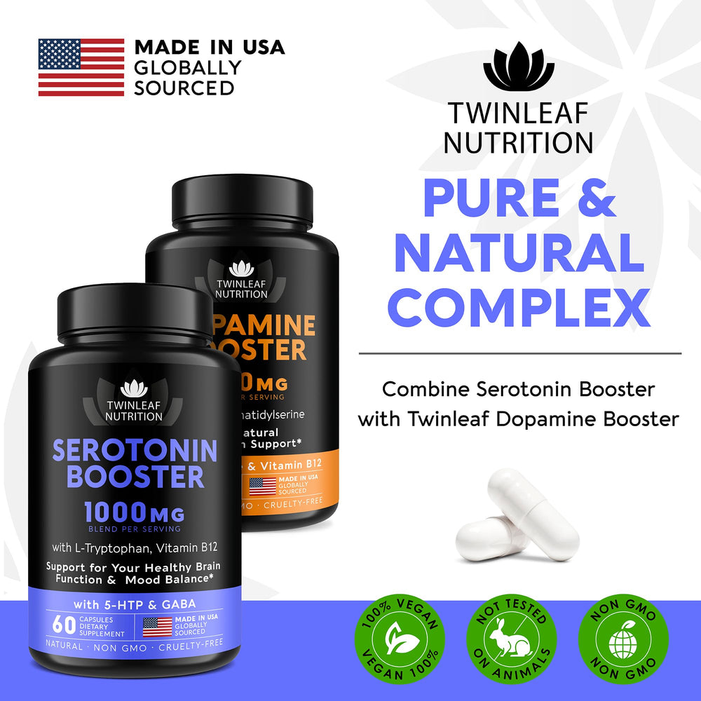 Twinleaf serotonin capsules poured from bottle suggest easy daily usage